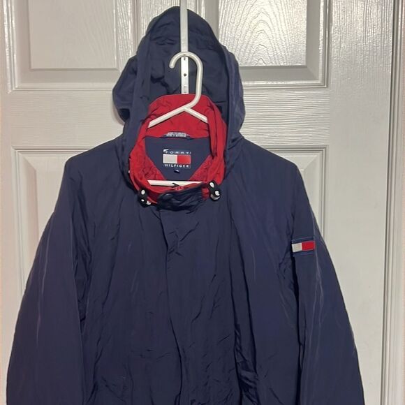 🔥 Vintage TOMMY HILFIGER Hooded Nylon Windbreaker Jacket - EXCELLENT - Men Sz M - Picture 2 of 16